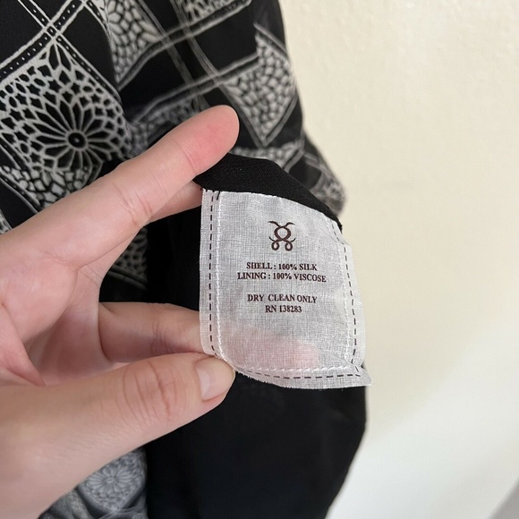 FIGUE Gabriella 100% Silk Diamond Tile Print Ruffle Midi Dress in Black - Picture 7 of 8